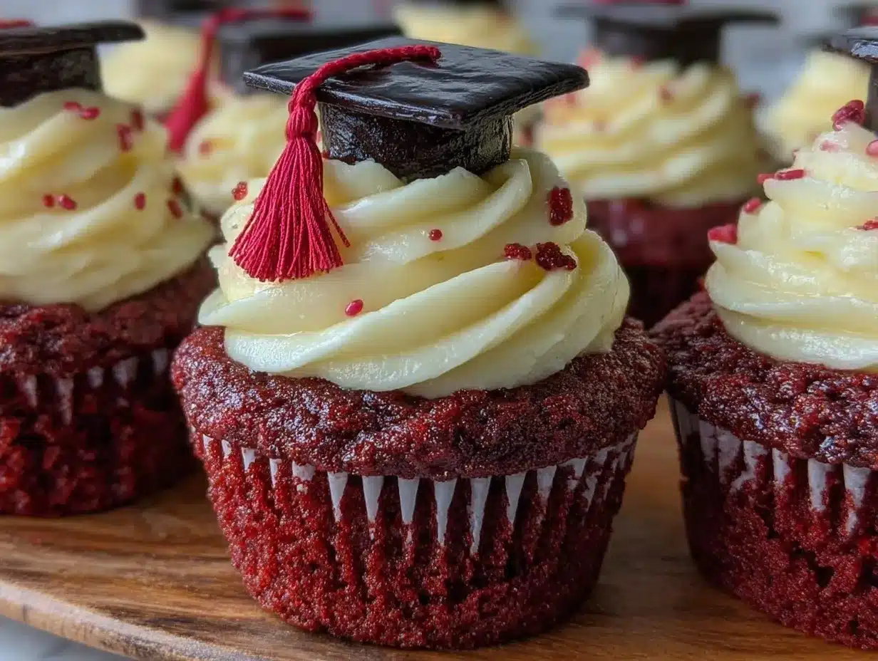red velvet graduation cap cupcakes preparation steps