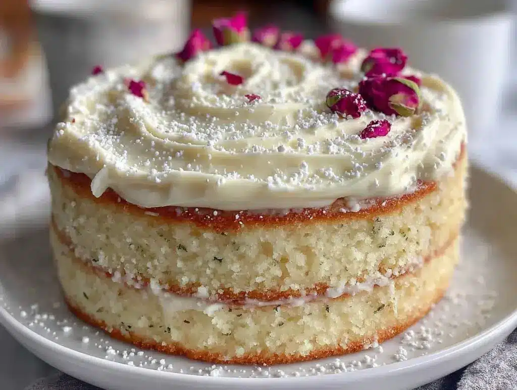 rose vanilla layer cake - featured image