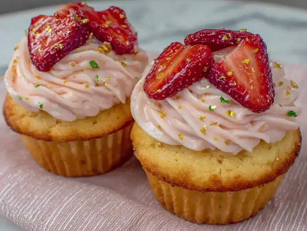 strawberry champagne cupcakes - featured image