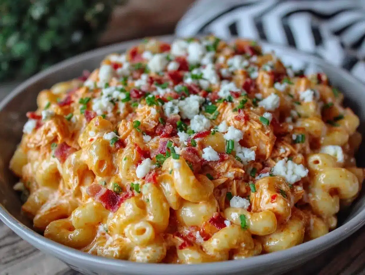 creamy buffalo chicken mac and cheese preparation steps