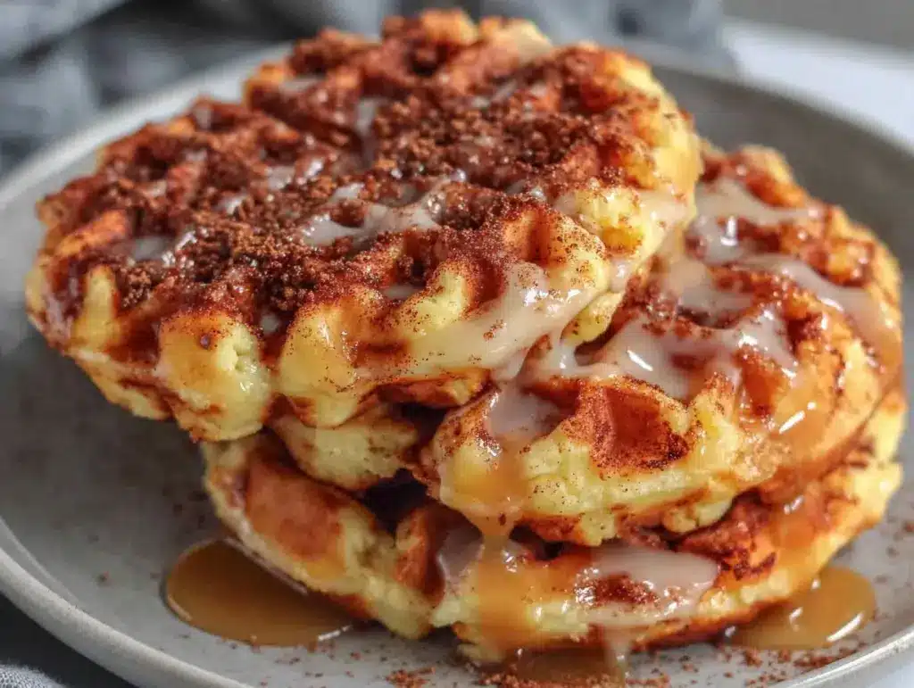 crispy cinnamon roll waffles - featured image