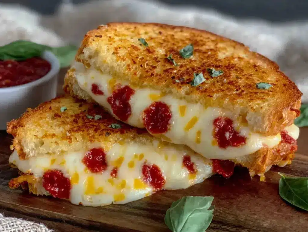 crispy pizza grilled cheese sandwich recipe - featured image