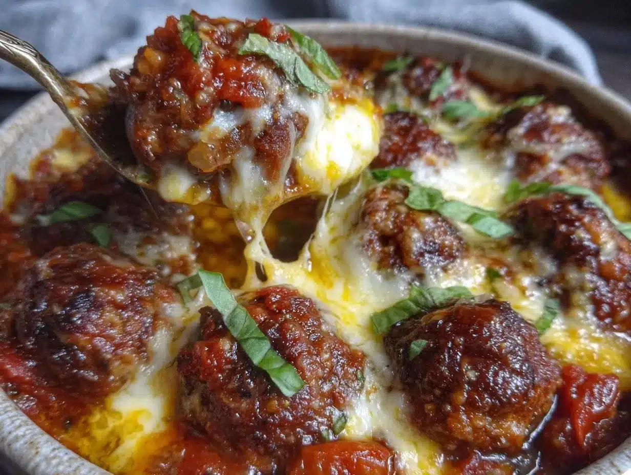 easy cheesy dump and bake meatball casserole preparation steps