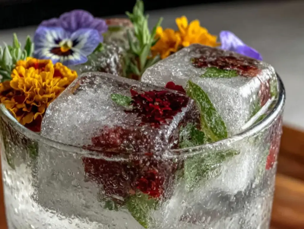 fresh edible flower ice cubes - featured image