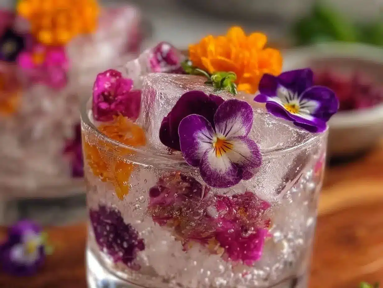 fresh edible flower ice cubes preparation steps