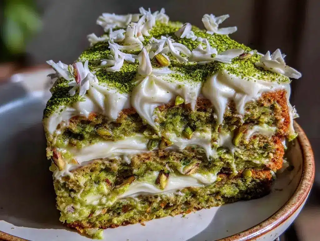 matcha latte layer cake - featured image
