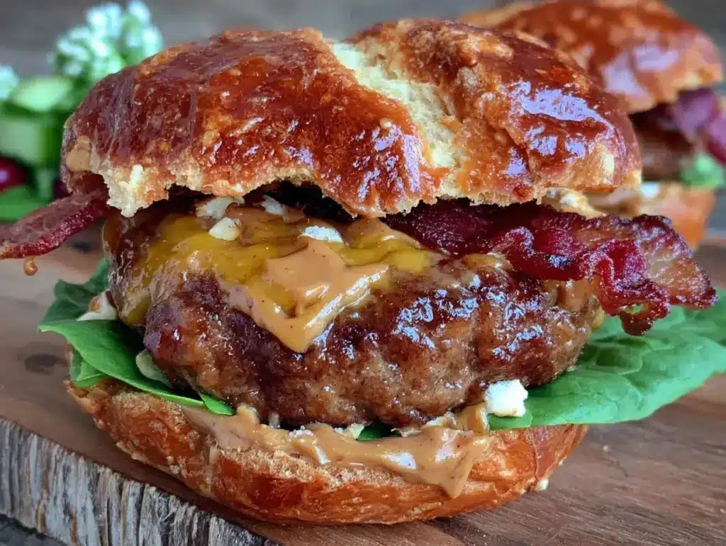 peanut butter bacon burger recipe - featured image