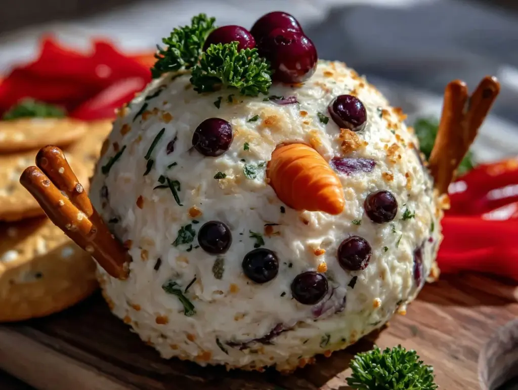 snowman cheese ball recipe - featured image