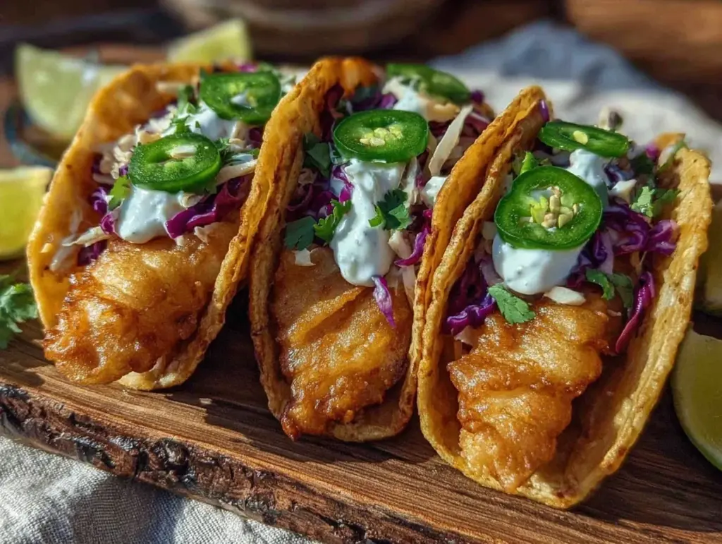 beer battered fish tacos - featured image