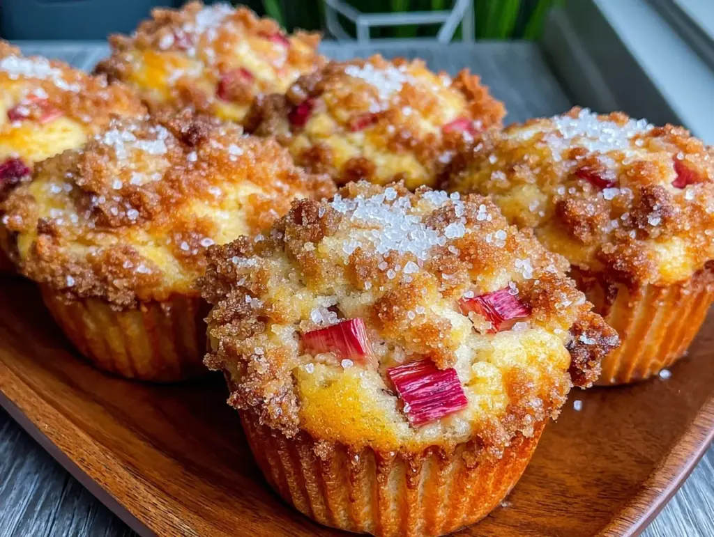 cozy rhubarb crumble muffins - featured image