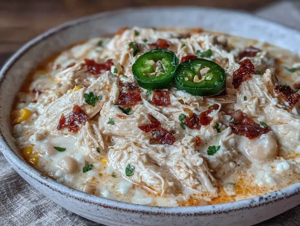 creamy crockpot white chicken chili - featured image