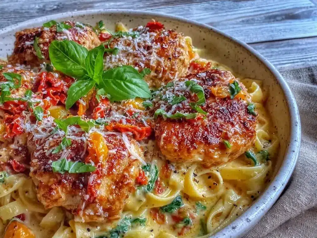 creamy one-pot tuscan chicken pasta - featured image