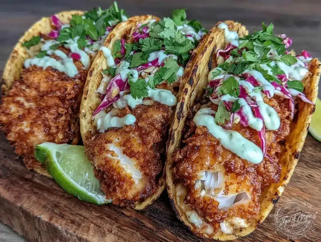 crispy air fryer fish tacos - featured image