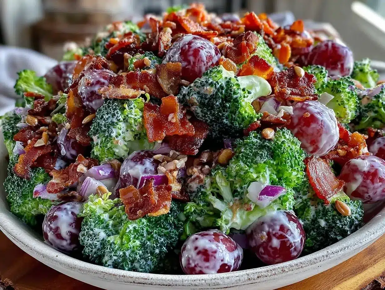 crispy broccoli grape salad with bacon preparation steps