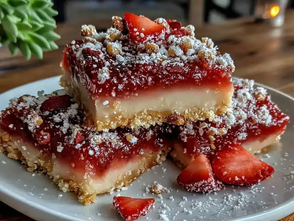 easy creamy frozen strawberry crunch bars - featured image