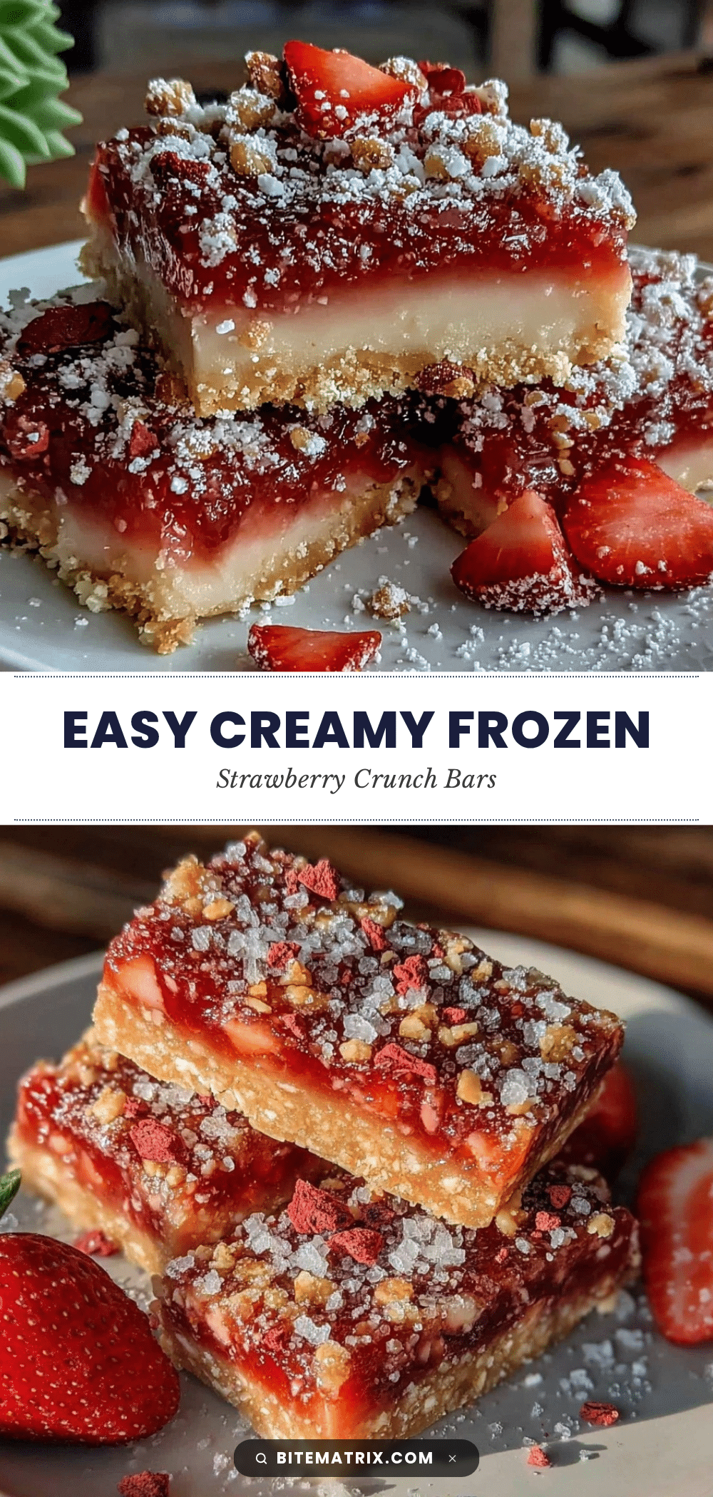 easy creamy frozen strawberry crunch bars recipe