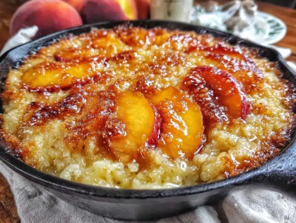easy peach cobbler cast iron skillet - featured image