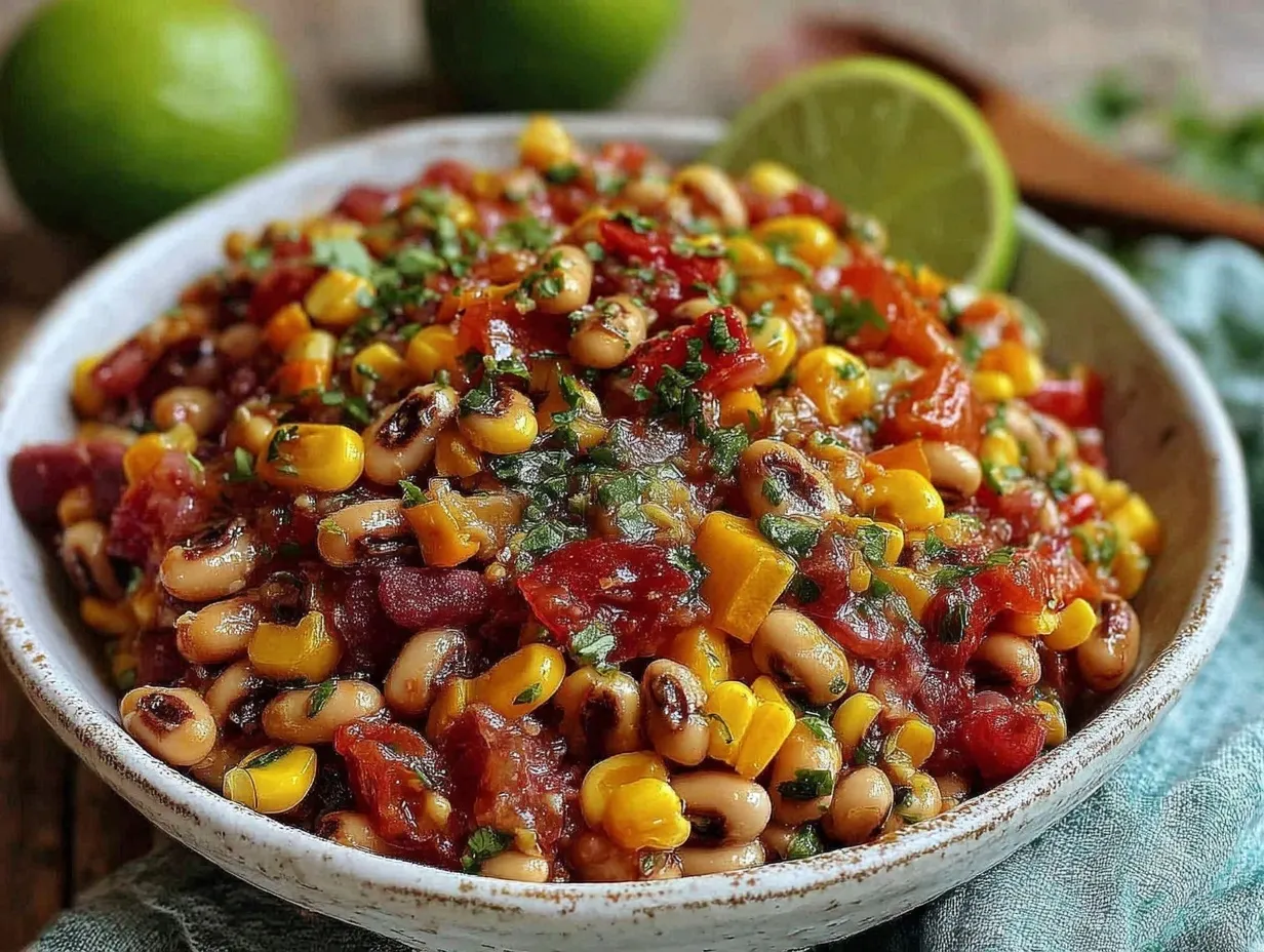 fresh cowboy caviar with black-eyed peas preparation steps