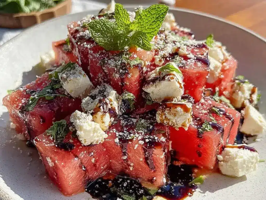 fresh watermelon feta mint salad - featured image