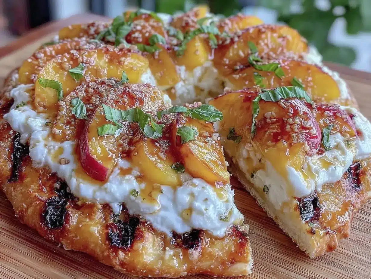 grilled peach and burrata flatbread preparation steps