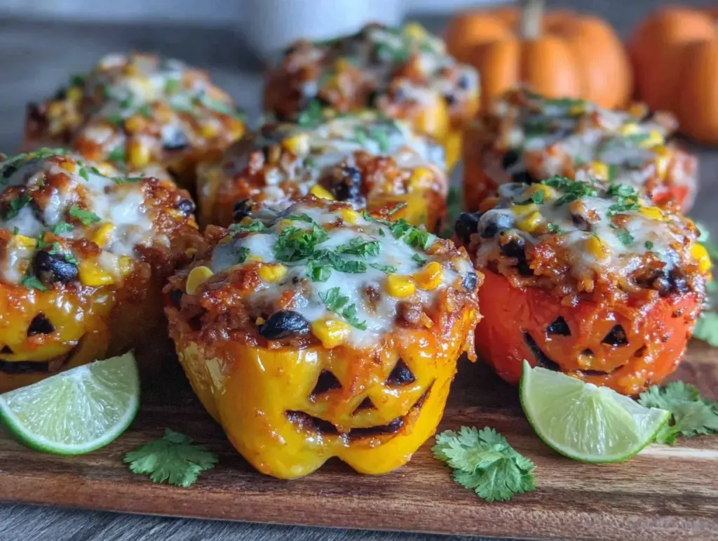 jack-o-lantern stuffed bell peppers - featured image