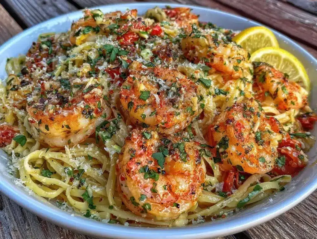 lemon garlic shrimp pasta - featured image