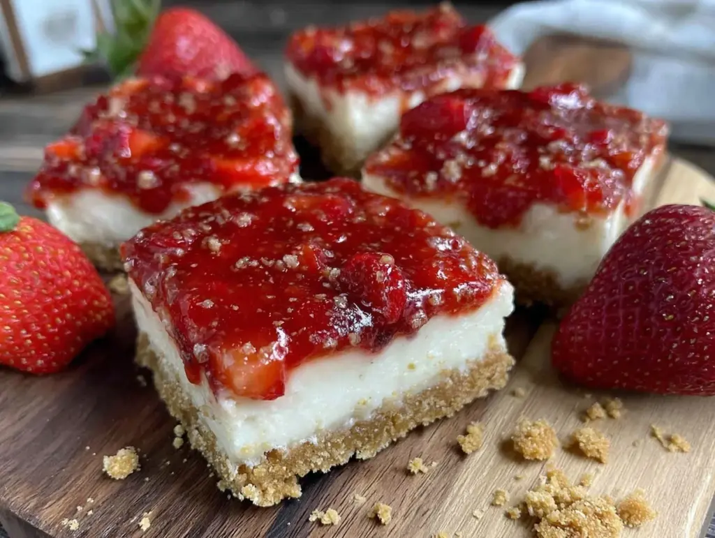 no-bake strawberry cheesecake bars - featured image