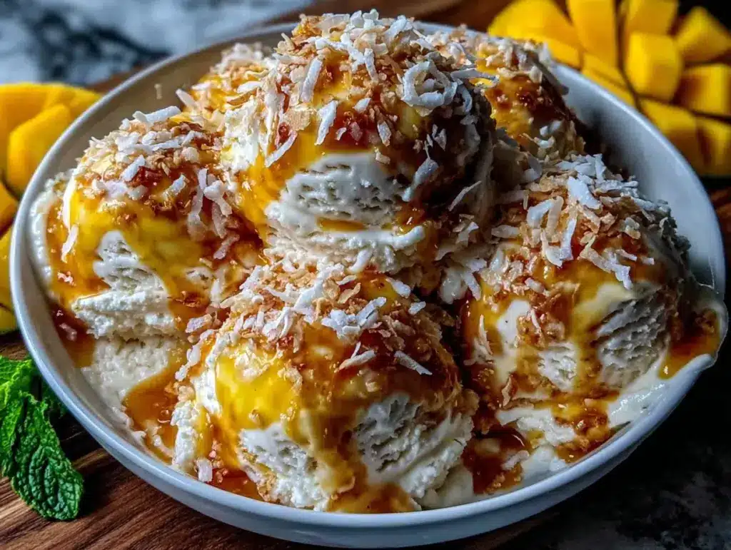 no-churn mango coconut ice cream - featured image