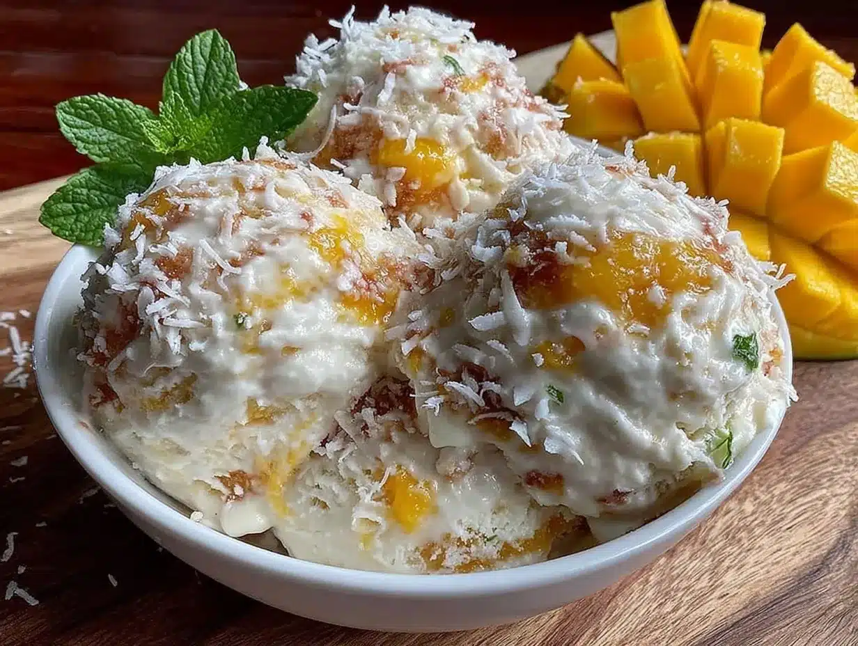 no-churn mango coconut ice cream preparation steps