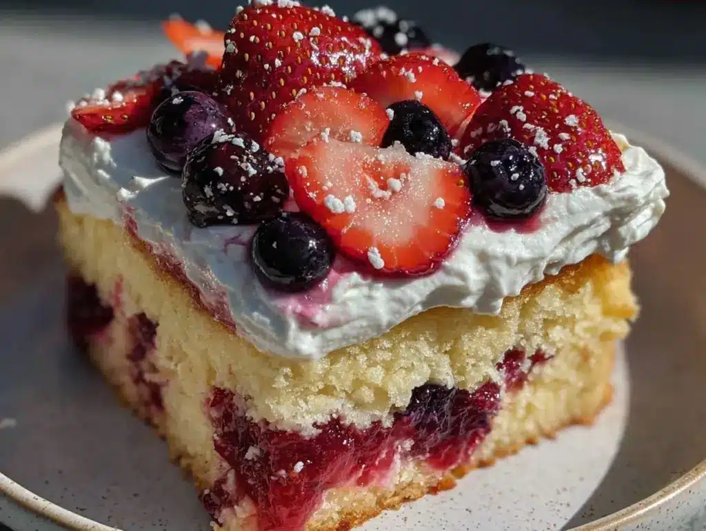 red white and blue poke cake - featured image