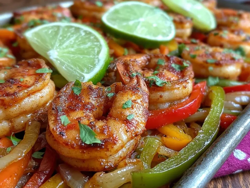 sheet pan shrimp fajitas - featured image