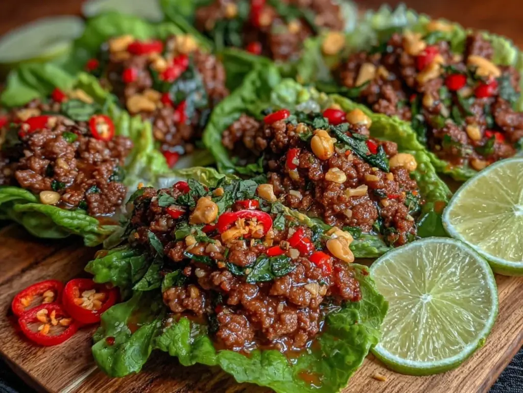 thai basil beef lettuce wraps - featured image