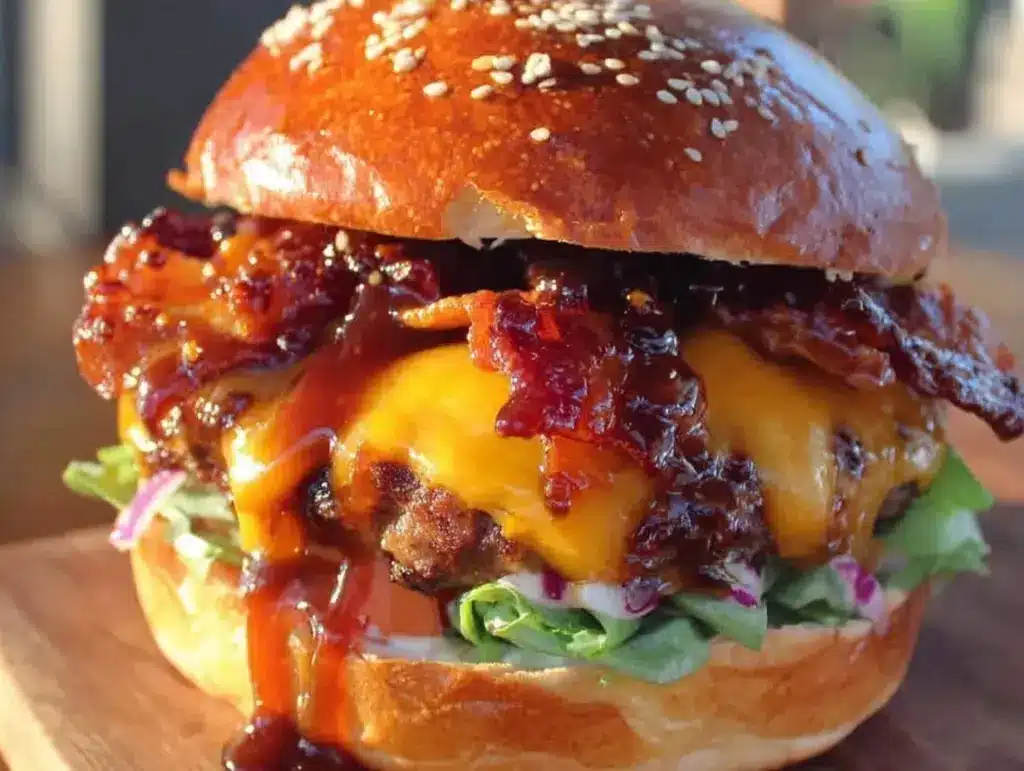 whiskey maple bacon burger - featured image