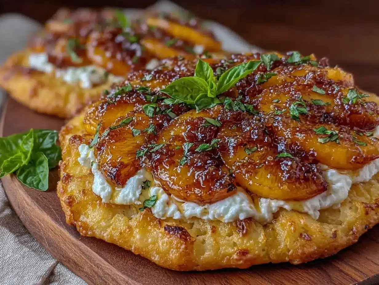 caramelized peach and burrata flatbread preparation steps