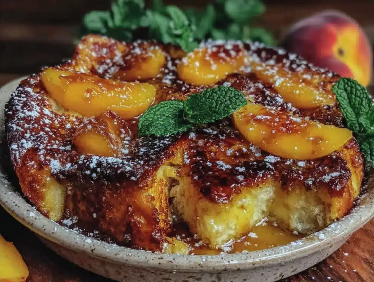 caramelized peach french toast bake preparation steps