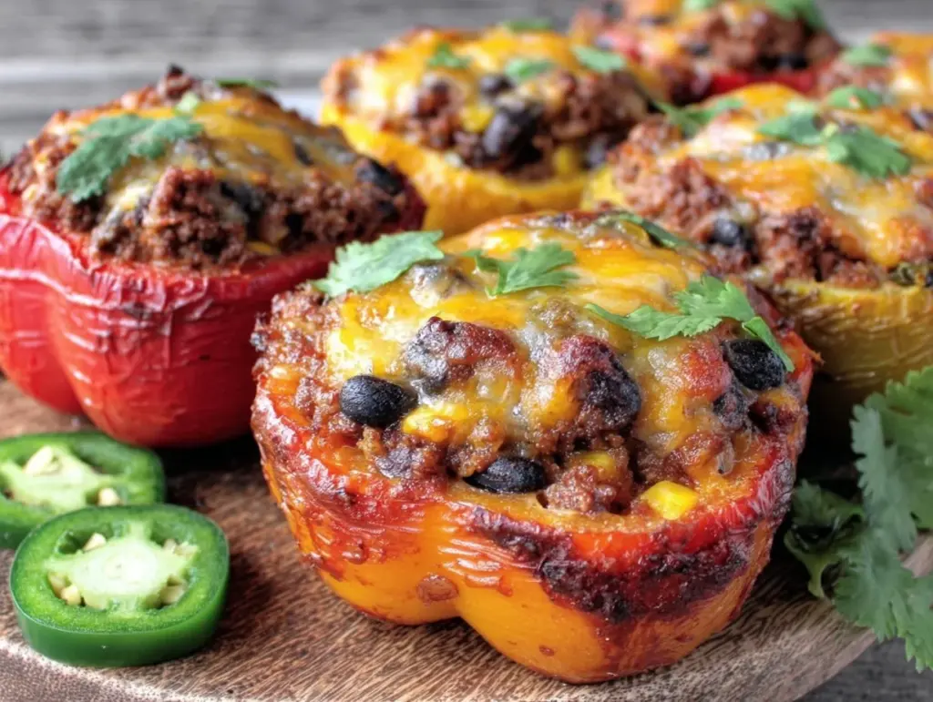 cheesy taco-stuffed bell peppers - featured image