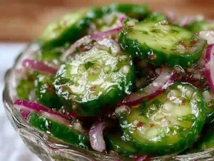 classic homemade cucumber and onions in sweet vinegar - featured image