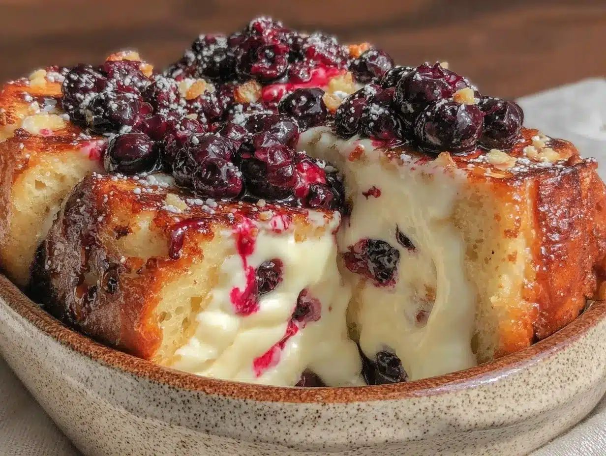 creamy blueberry cream cheese french toast casserole preparation steps