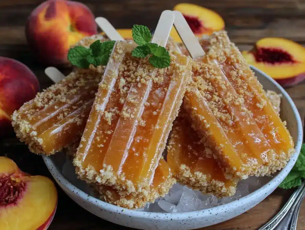 creamy frozen peach pie popsicles - featured image