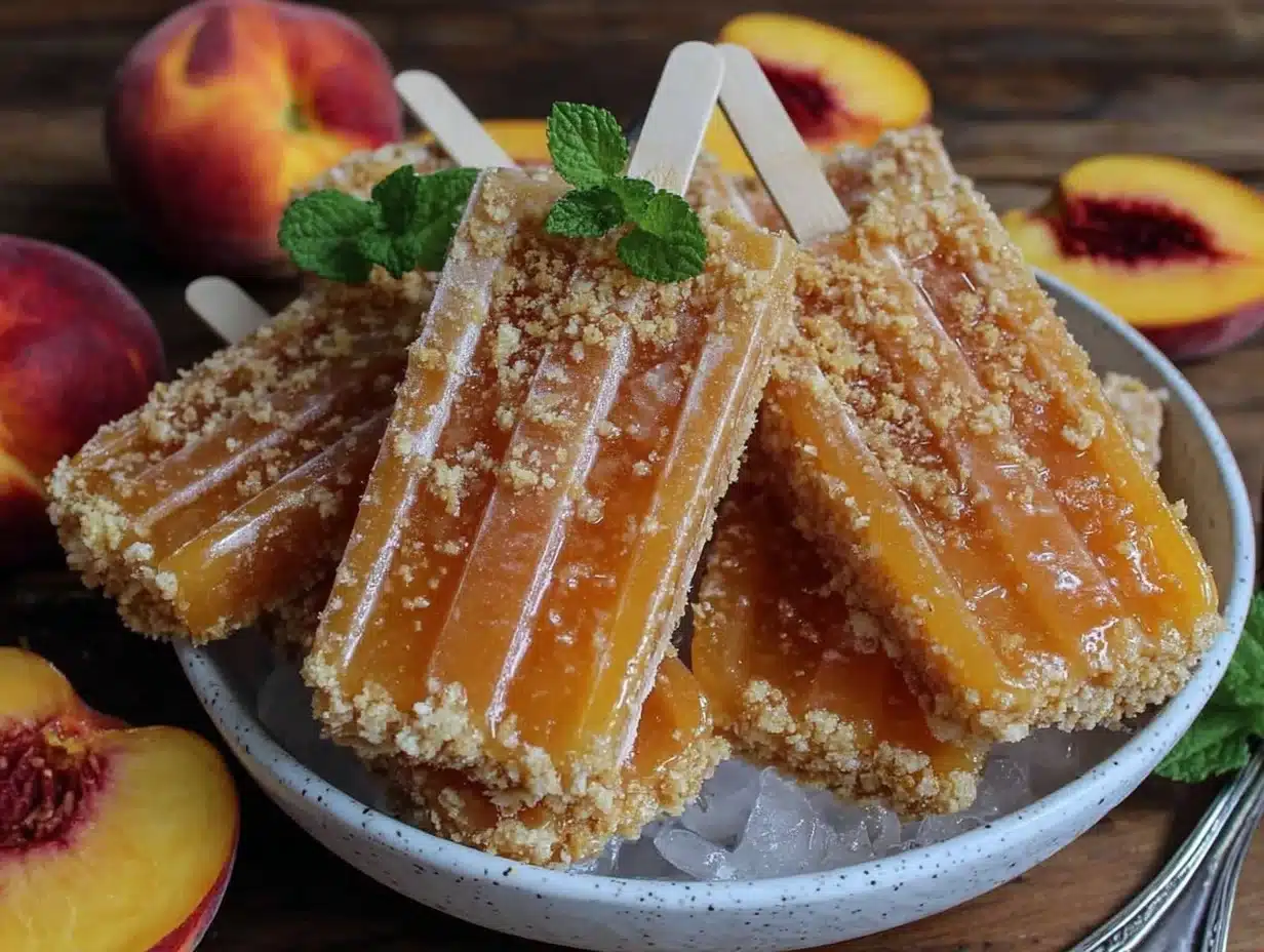 creamy frozen peach pie popsicles - featured image