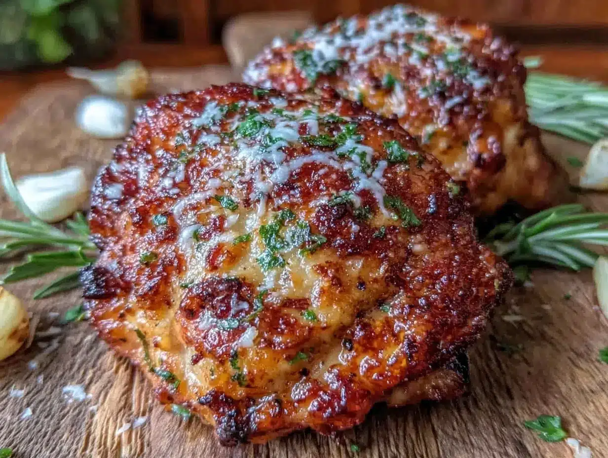 crispy air fryer chicken thighs garlic parmesan preparation steps