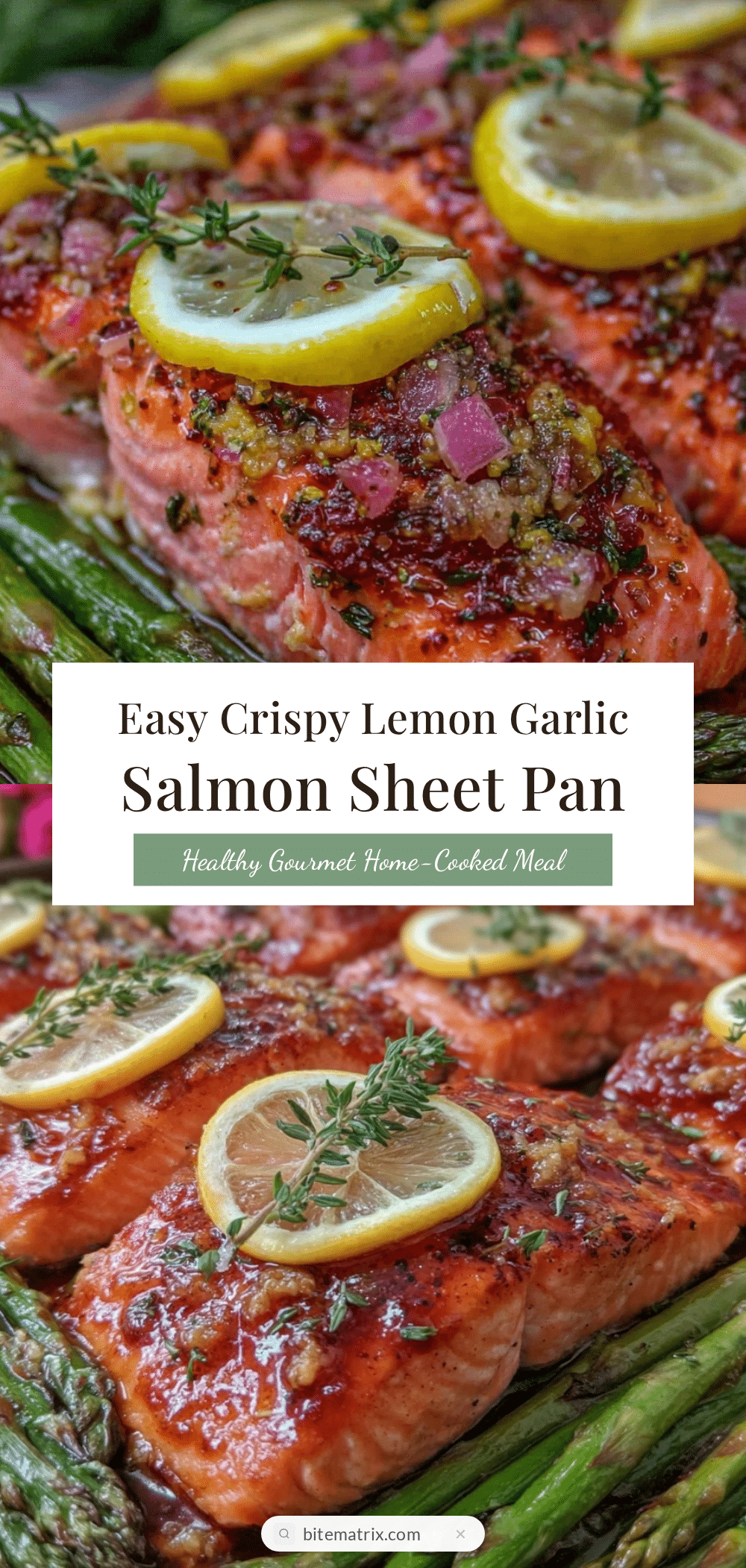 crispy lemon garlic salmon sheet pan dinner recipe