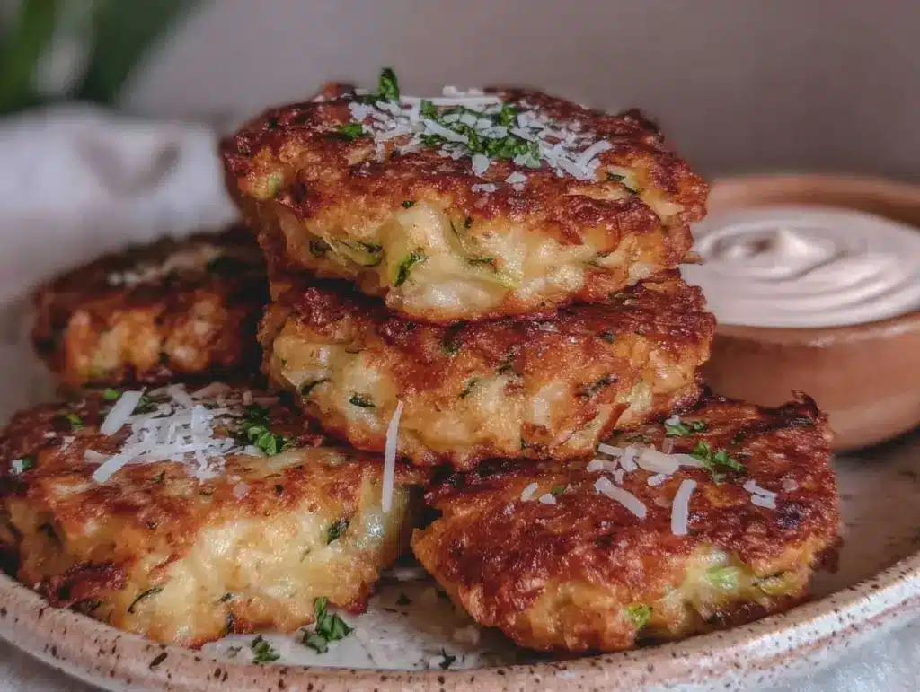 crispy parmesan zucchini fritters - featured image