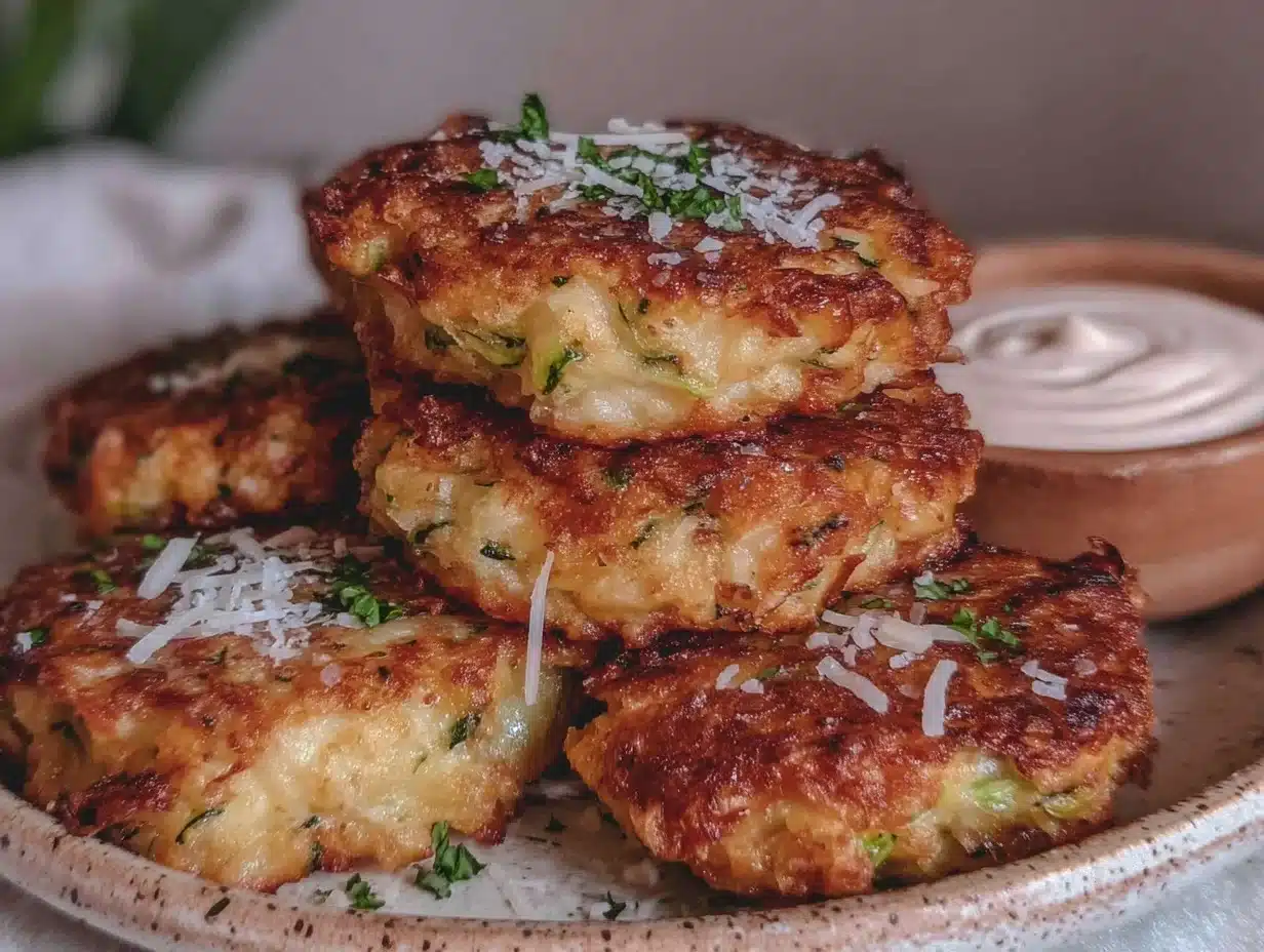 crispy parmesan zucchini fritters - featured image