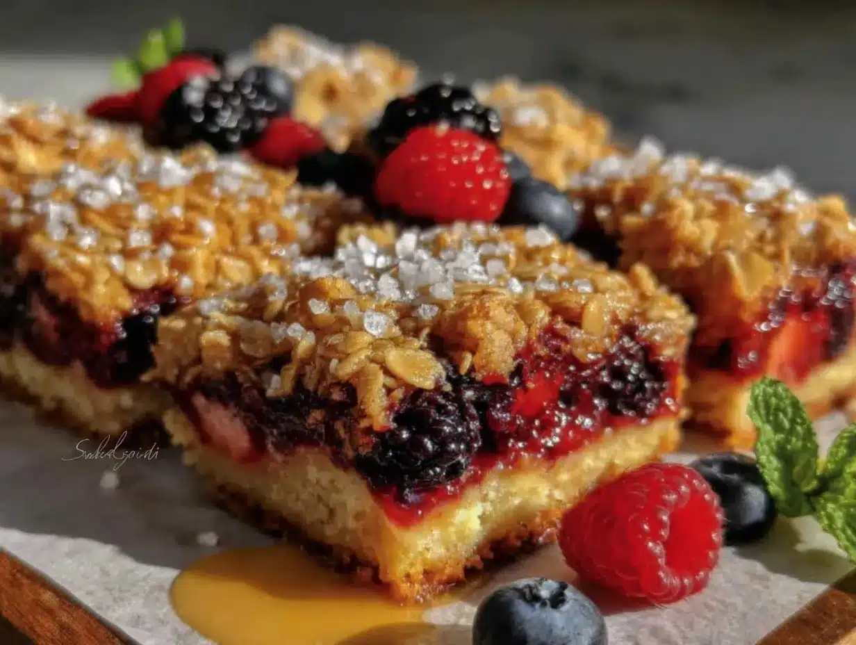 crispy triple berry crumble bars preparation steps