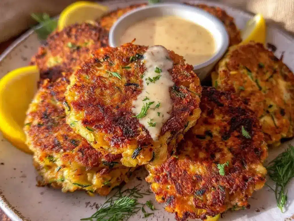 crispy zucchini fritters - featured image