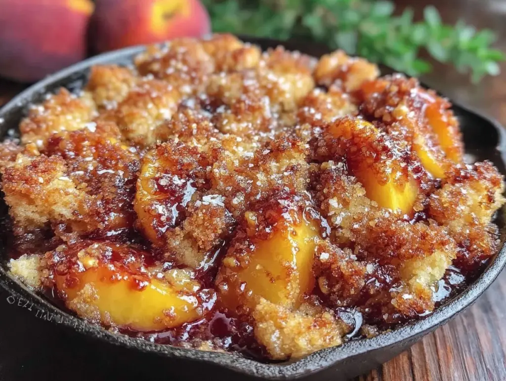 easy skillet peach cobbler - featured image