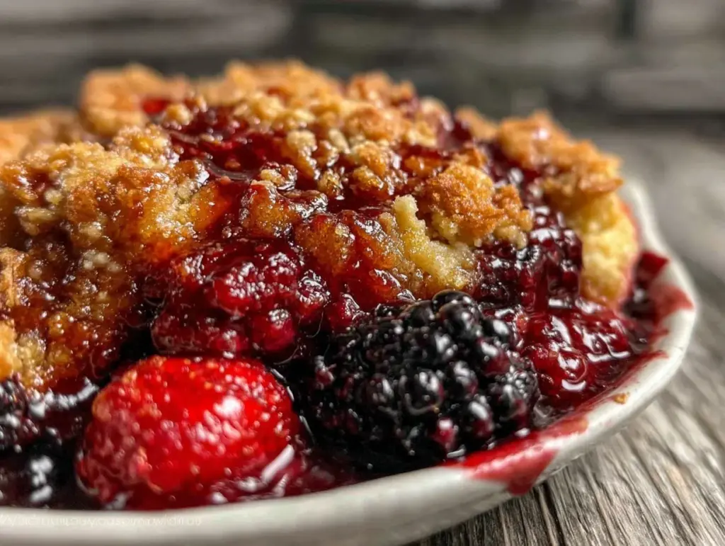 easy triple berry crumble - featured image