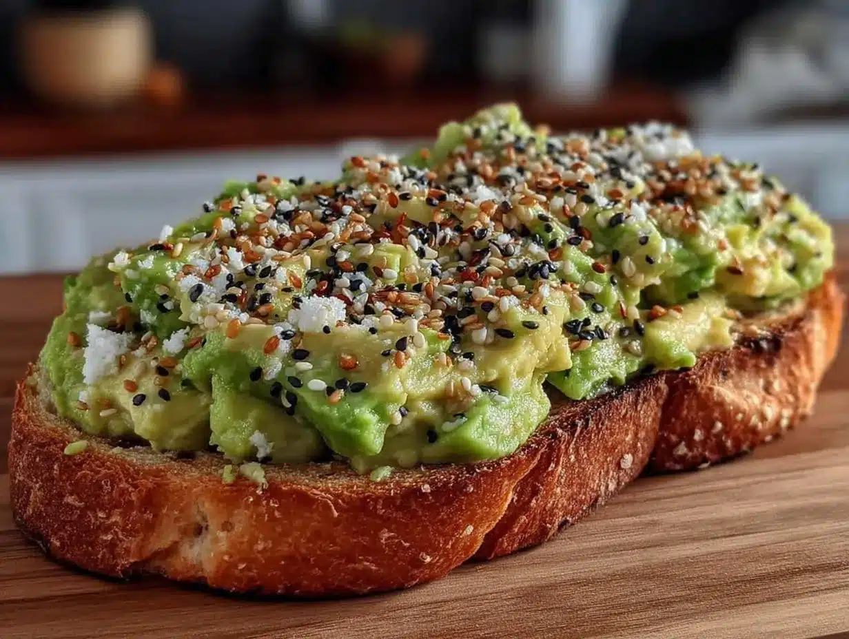 fresh avocado toast with everything bagel seasoning preparation steps