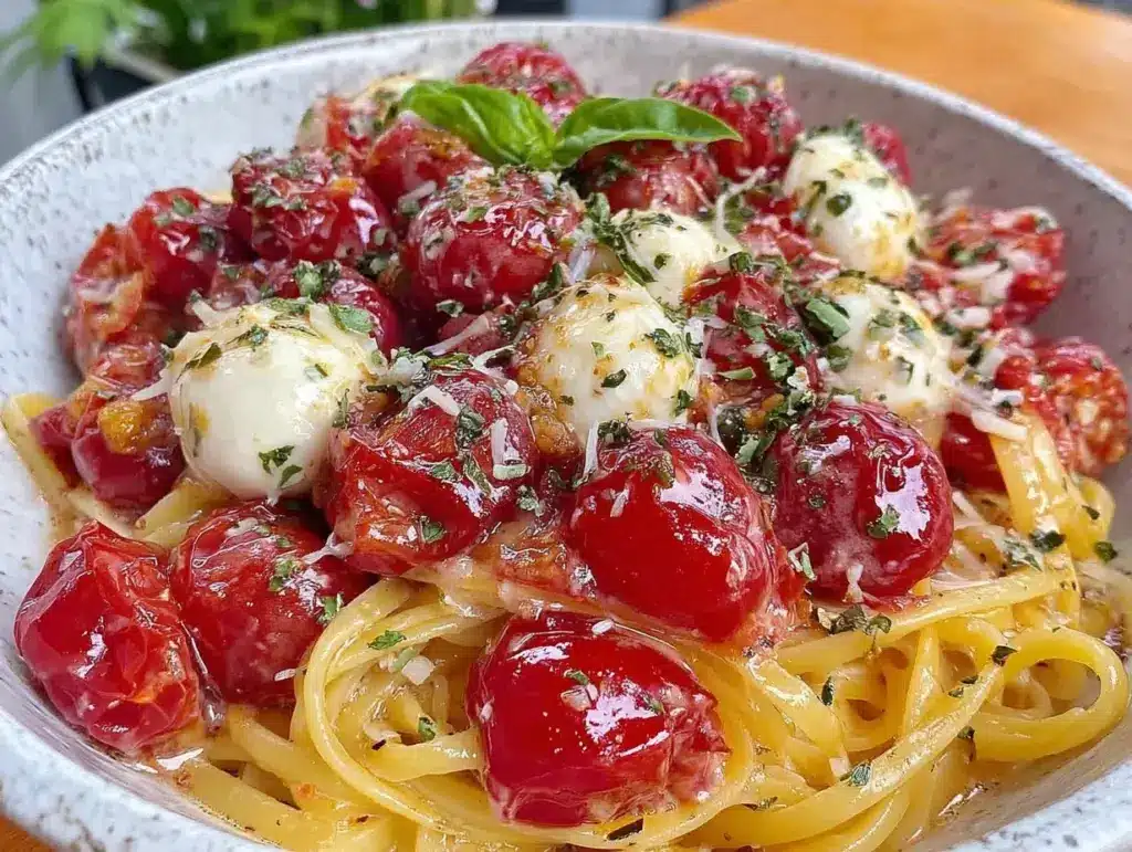 fresh cherry tomato basil pasta - featured image